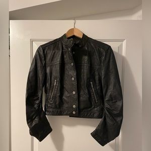 BCBG Maxazria Black Leather Jacket Size Small EUC